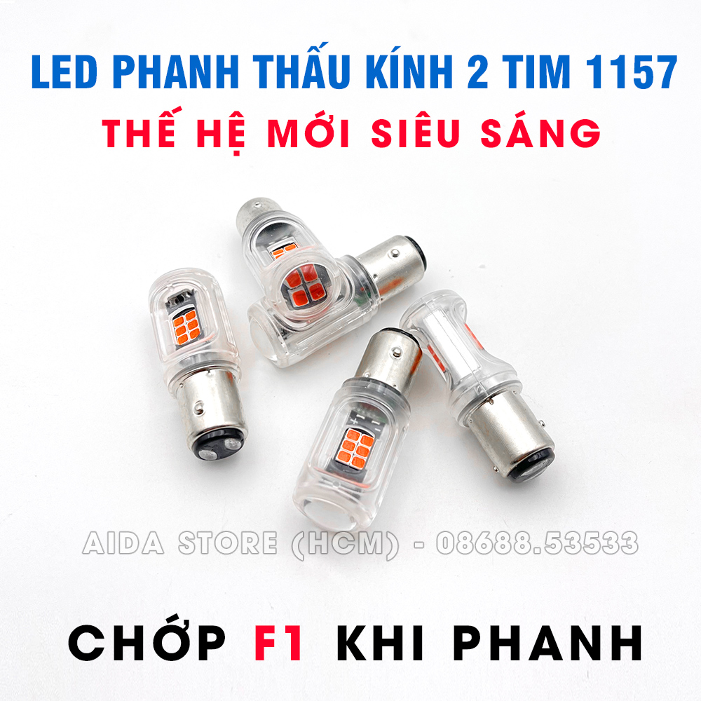 [HCM]Đèn phanh stop chớp F1 1157 16smd CREE thấu kính max sáng cho xe máy ô tô DC12v BAY15D 2 tim