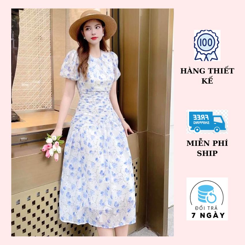 Đầm hoa xếp ly eo cực đẹp HÀNG CAO CẤP, Váy voan hoa nhí, váy hoa xòe cực xinh - Váy thiết kế dáng xòe form xinh vải voan cao cấp, may tỉ mỉ