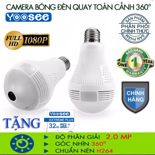 [Tặng thẻ nhớ Cty Chuẩn 32gb+ đui đèn chuyên dụng] Camera Wifi YOOSEE BÓNG ĐÈN Full HD 2.0 MP quay toàn cảnh 360 độCamera KHÔNG DÂY hỗ trợ ghi âm lưu trữ video