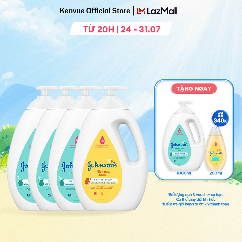 Combo 4 sữa tắm johnson's baby chứa sữa gạo & yến mạch - dung tích 1000ml/chai