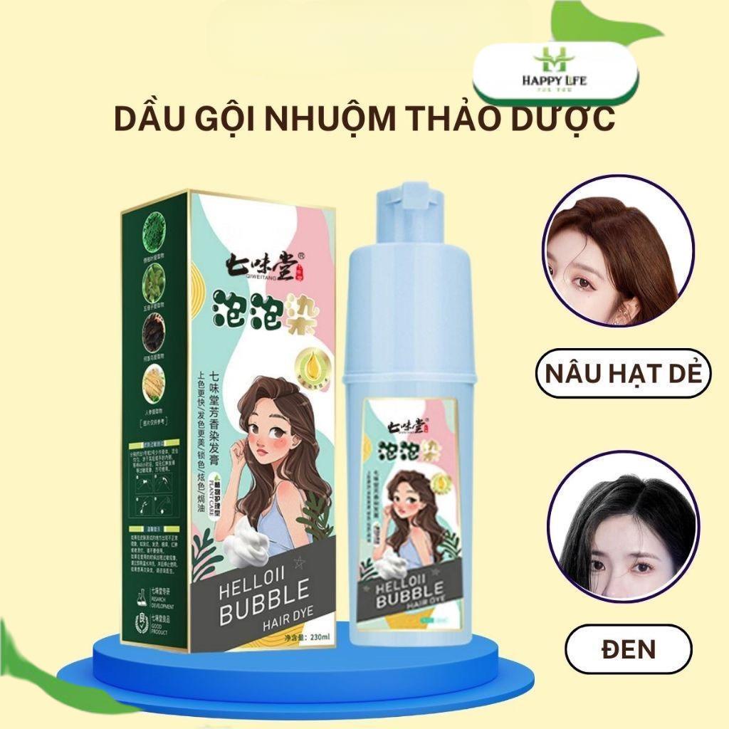 Dầu gội nhuộm tóc thảo dược Helloii Bubble, phủ bạc nhanh, an toàn không hại tóc chai 230ml