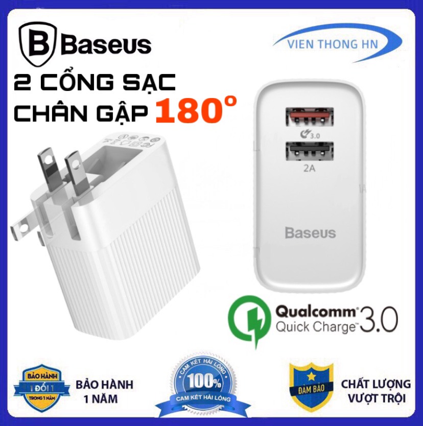 CỦ SẠC NHANH BASEUS 2 CỔNG QC 3.0 CHÂN GẬP 180 ĐỘ - CỐC SẠC NHANH quick charge 3.0 CỤC SẠC CHO IPHONE IPAD SAMSUNG OPPO XIAOMI..VV 7 cacdb66556320ad71407a2c8d7e99f78