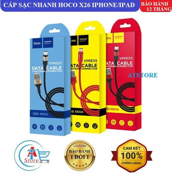 Cáp sạc nhanh hoco x26 iphone/ipad 1m chống gãy, chống đứt