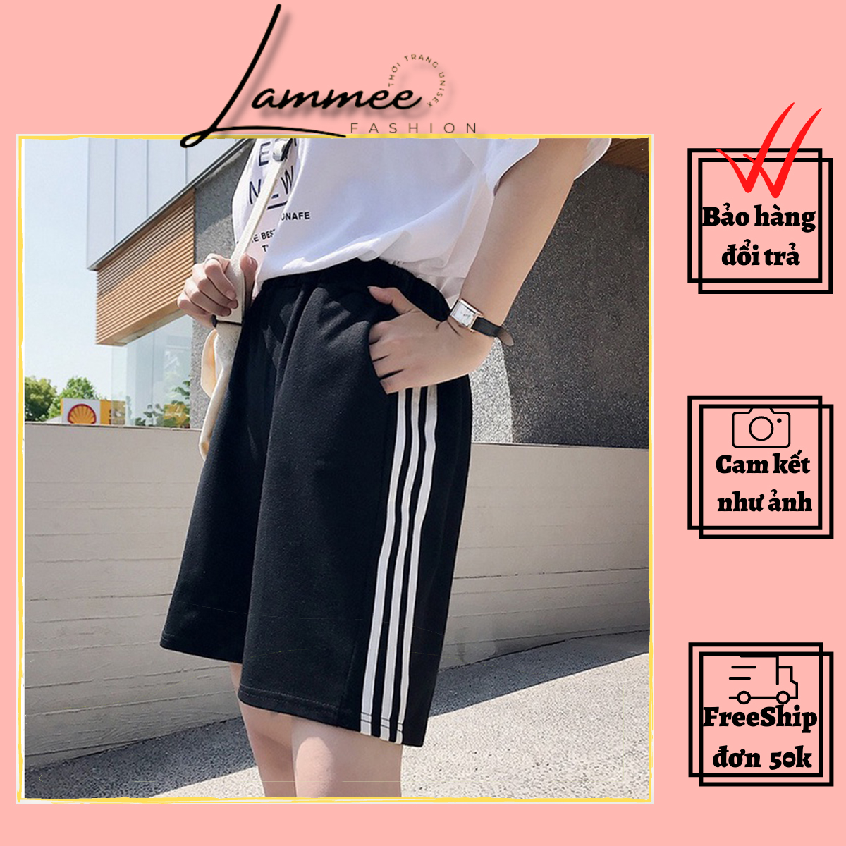 Quần đùi thể thao nữ LAMMEE - Quần short 3 sọc chất thun phong cách Unisex siêu hot