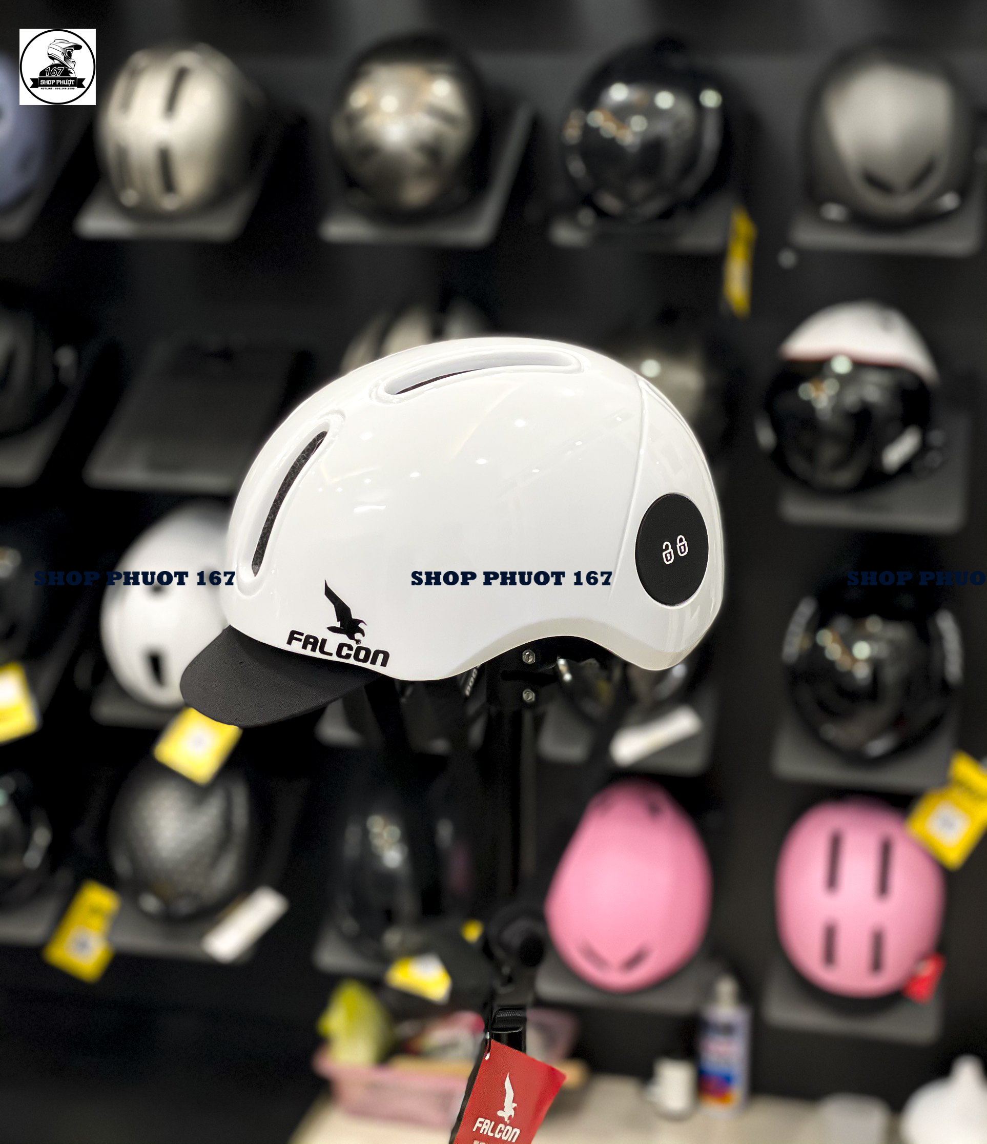 ( Tặng kèm lưỡi trai che nắng) Nón POC FALCON F05 Màu Trắng bản mới nhất 2021 kèm sẵn túi đựng nón và Hộp