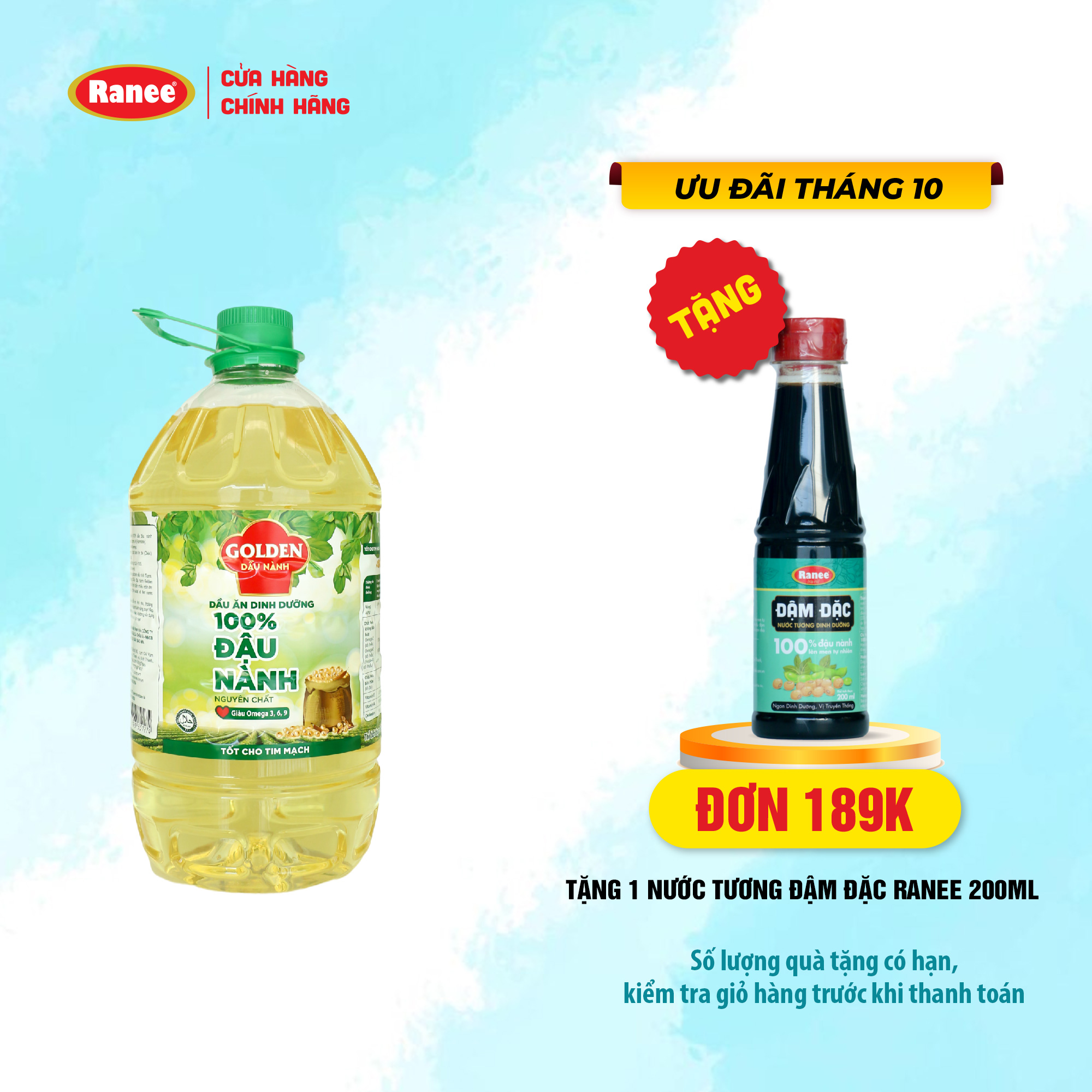 [Giảm 12% đơn từ 299k]Dầu Đậu Nành cao cấp Golden 5 lít