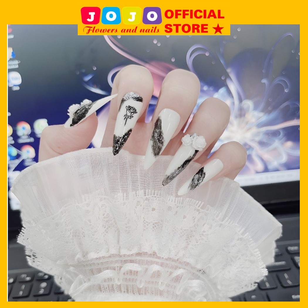 Nail box thiết kế 24 móng màu trắng sang chảnh, xinh xắn cô dâu chụp ảnh Jojo's mã PP04