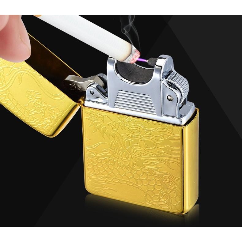 Hộp quẹt bật lửa tia điện plasma sạc cổng usb khắc hình rồng
