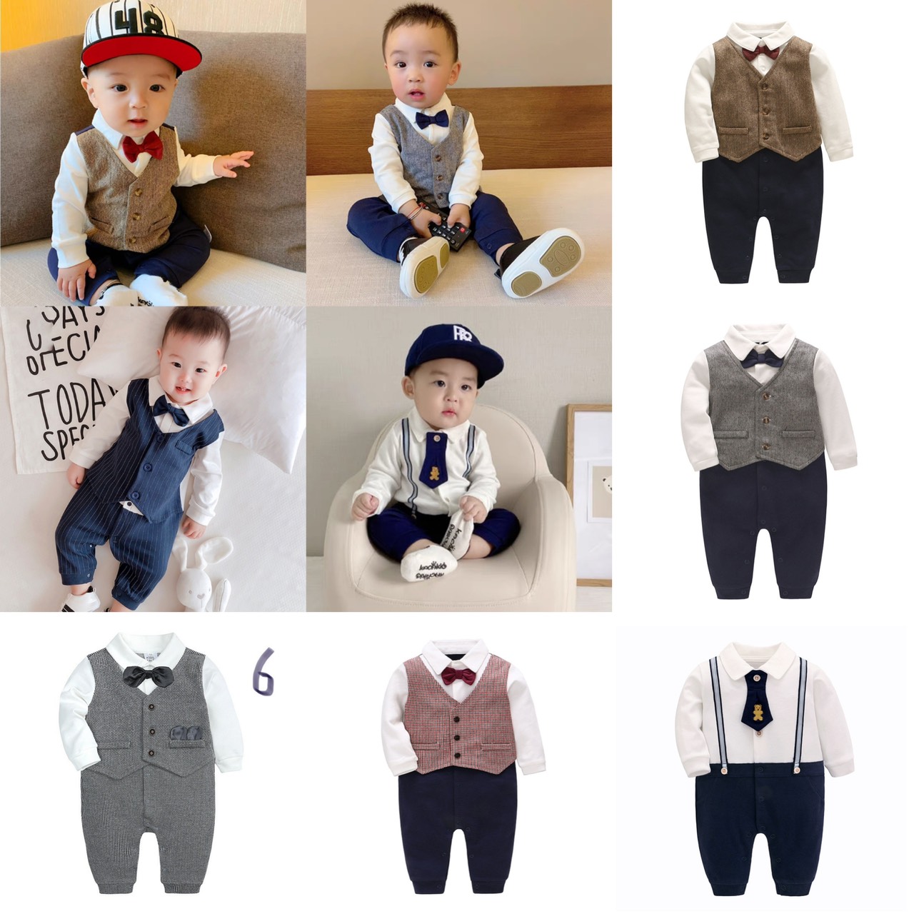 Body công tử giả vest bodysuit liền thân bộ áo liền quần set bộ bé trai mặc đầy tháng, thôi nôi