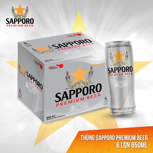 Thùng 6 lon bia Sapporo Premium (650ml/lon)