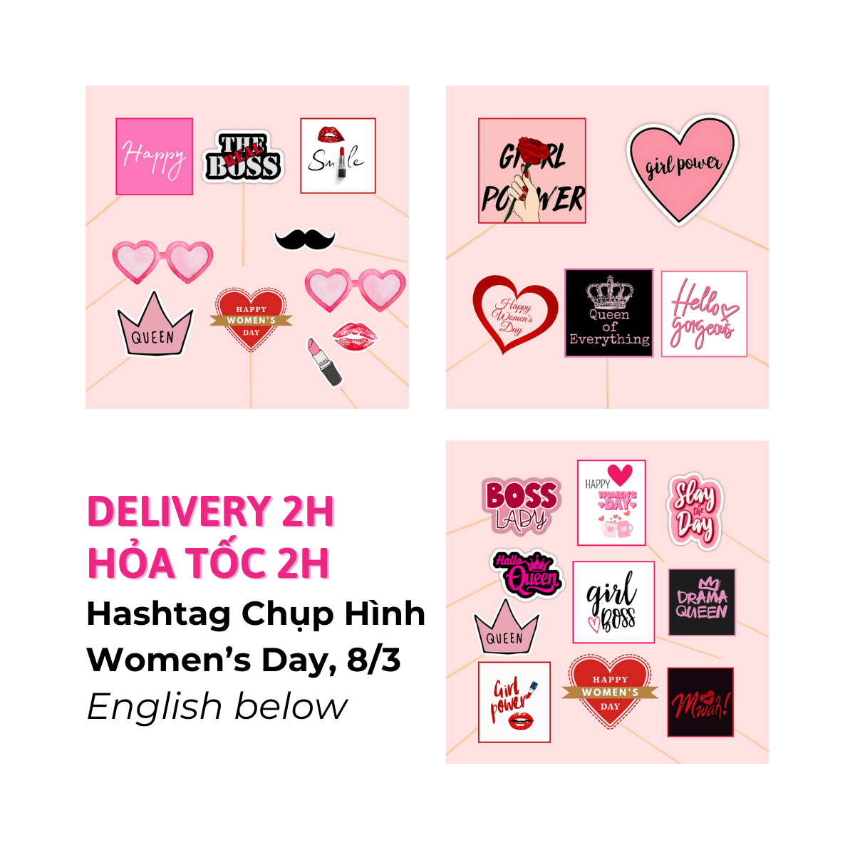 Bộ Phụ Kiện Hashtag Chụp Hình Ngày Quốc Tế Phụ Nữ 8/3 - International Women's Day Photo Props WMD57