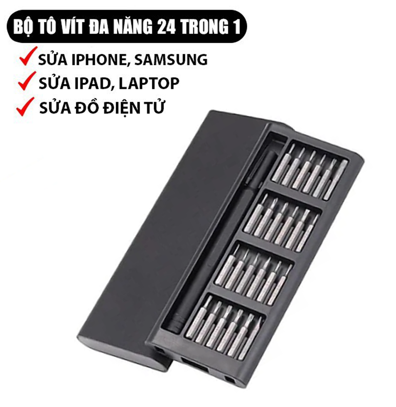 Bộ Tua Vít Đa Năng Tua Vít 25 Đầu - Bộ tua vít đa năng mini 24 đầu chất liệu thép từ tính cao cấp sửa chữa máy móc, điện tử cỡ nhỏ - Bộ Tua Vít Đa Năng MINI 24 Đầu Xoay Tua Vít Từ Tính Bằng Thép HDR Cao Cấp Sửa Laptop