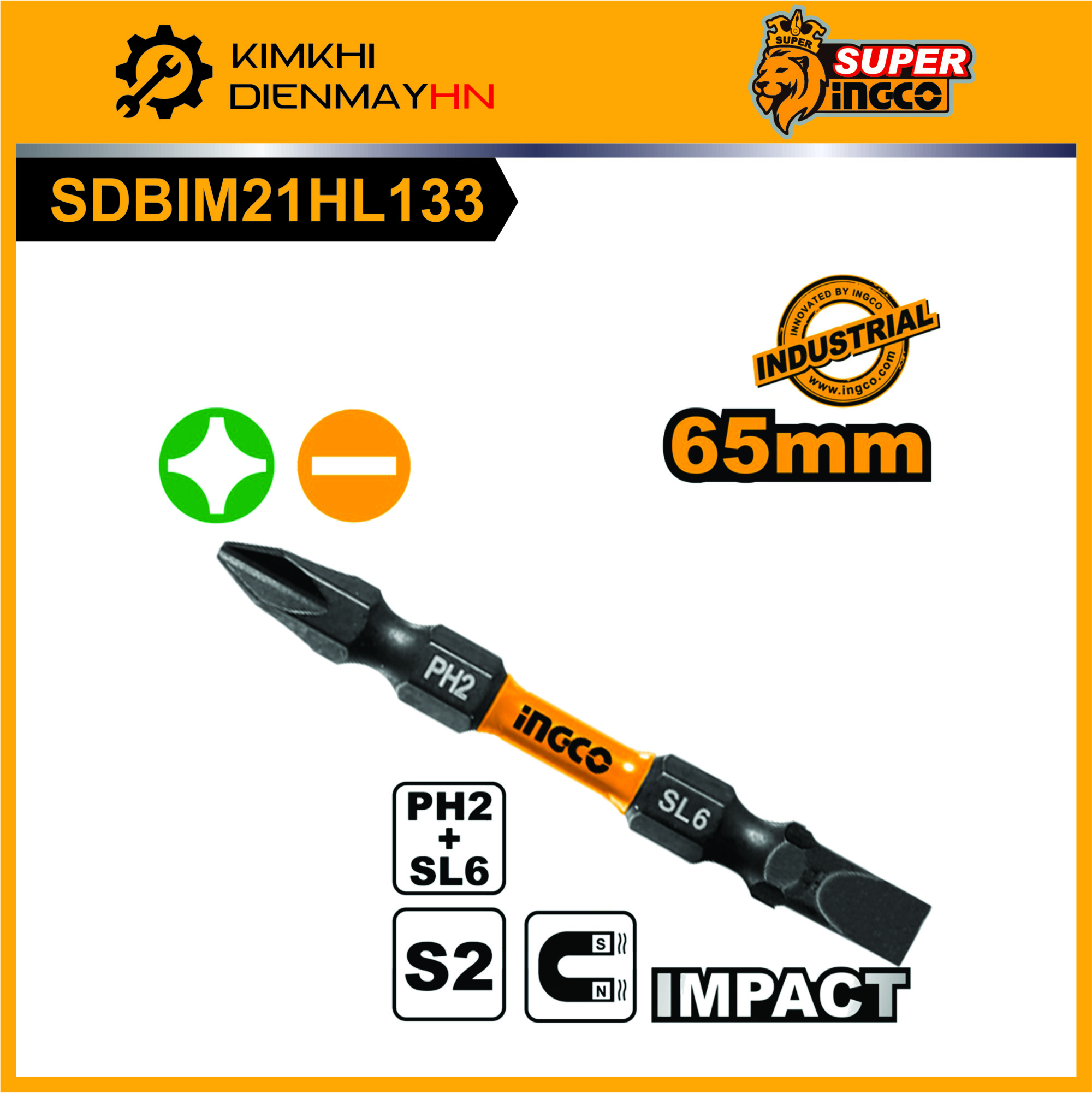 Mũi bắt vít hai đầu ph2+sl6x65mm ingco sdbim21hl133