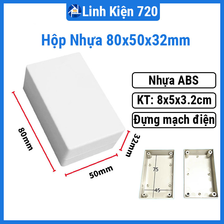 Hộp nhựa đựng mạch điện tử 80x50x32mm nhựa ABS bảo vệ bảng mạch kỹ thuật