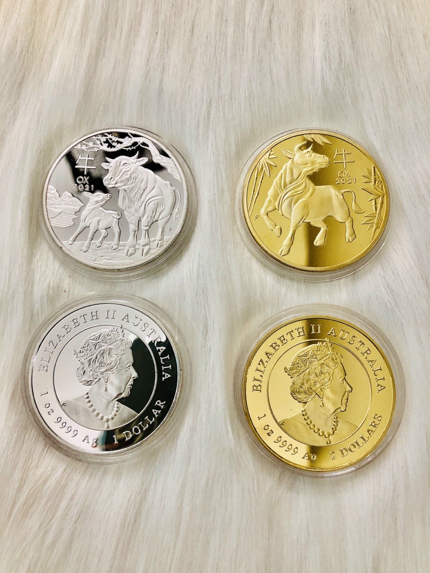 [HCM]Cặp đồng xu hình Con Trâu Vàng Bạc 2021