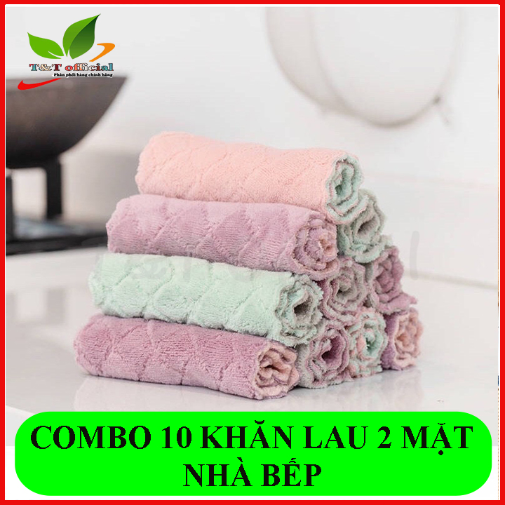 Combo 10 Khăn lau nhà bếp siêu thấm hút- Bộ khăn lâu đa năng - Khăn lau 2 mặt đa năng mềm mịn xịn xò
