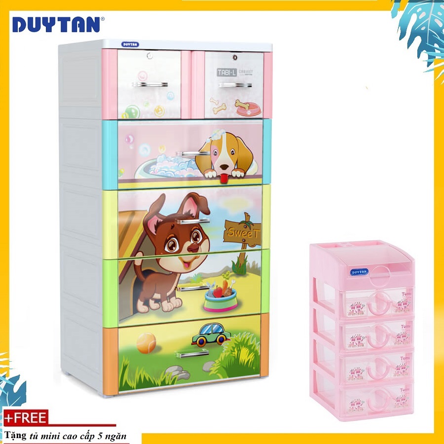 [HCM]Tủ nhựa Duy Tân TABI-L 5 tầng  ĐA SẮC CHÓ NÂU- kích thước 70 x 48 x 130cm- tặng kèm  tủ mini 5 ngăn