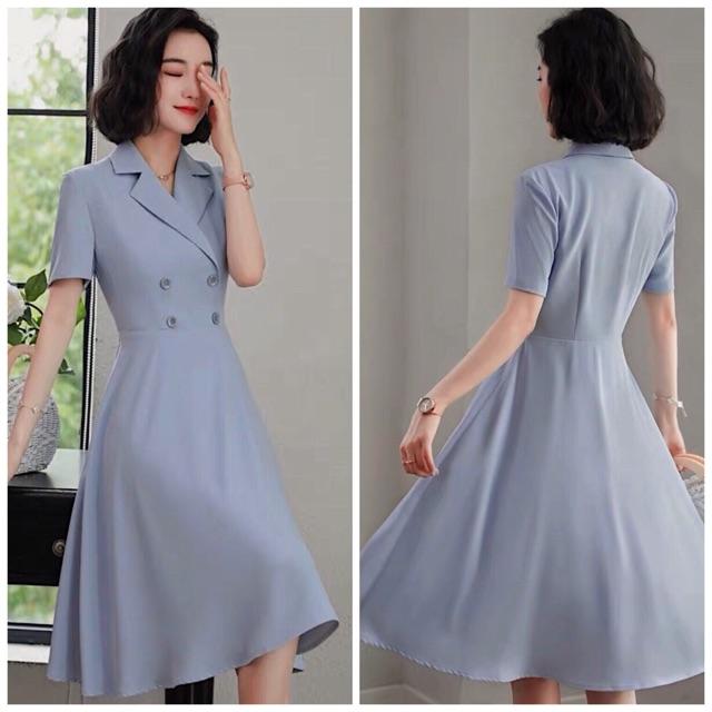 Đầm xanh đậm 4 nút