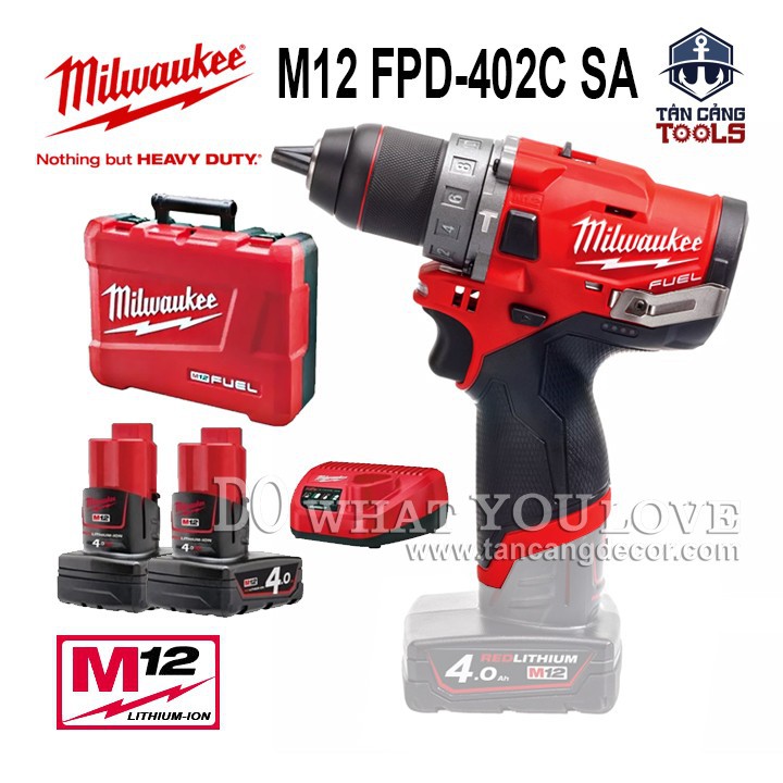 Combo máy khoan động lực dùng pin milwaukee m12 fpd-402c