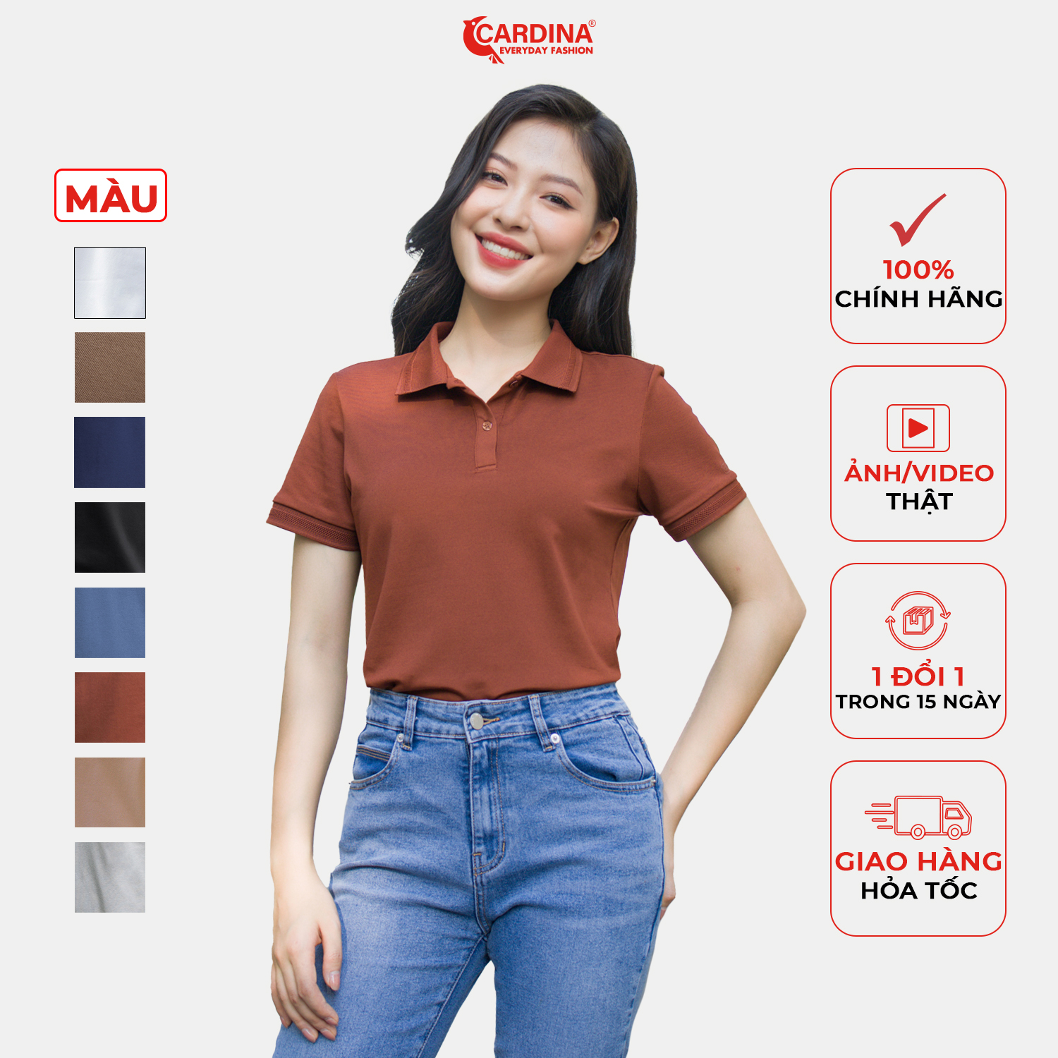 Áo Polo Nữ CARDINA Chất Cotton CVC Áo Thun Cổ Bẻ Cộc Tay Mềm Mại Thoáng Mát 3APF01