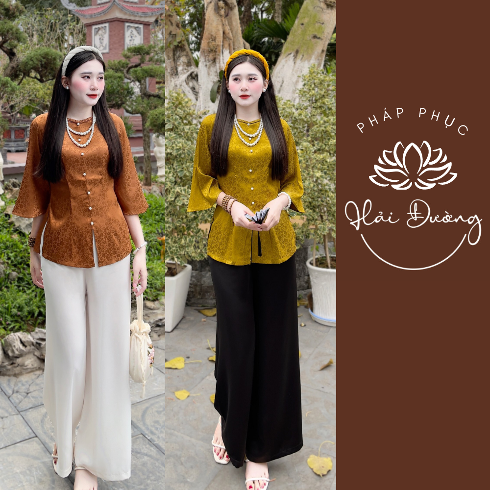 Bộ phật tử mặc đi chùa cổ tết gấm Tô Châu phong cách vintage