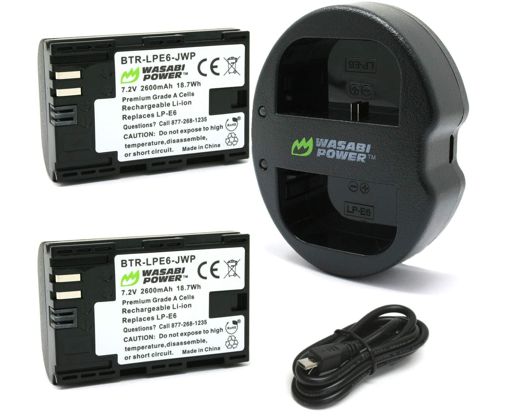 Bộ 2 pin 1 sạc đôi Wasabi LP-E6 dùng cho máy ảnh 60D, 70D, 80D, 6D, 7D