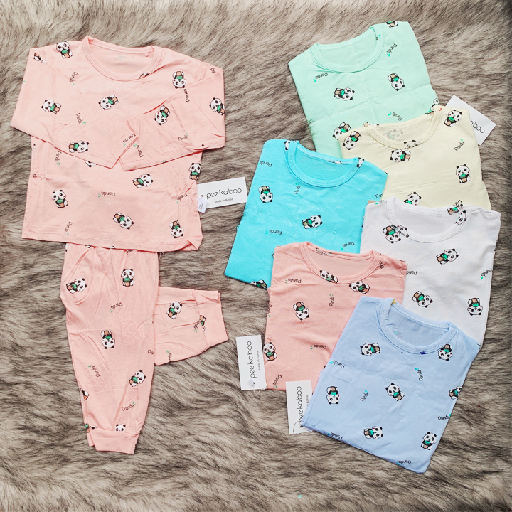 Bộ thun lạnh dài tay Pee Ka Boo hình gấu cho bé trai và bé gái 2-13kg chất vải mềm mịn đủ màu pastel đáng yêu BBShine – BVN039