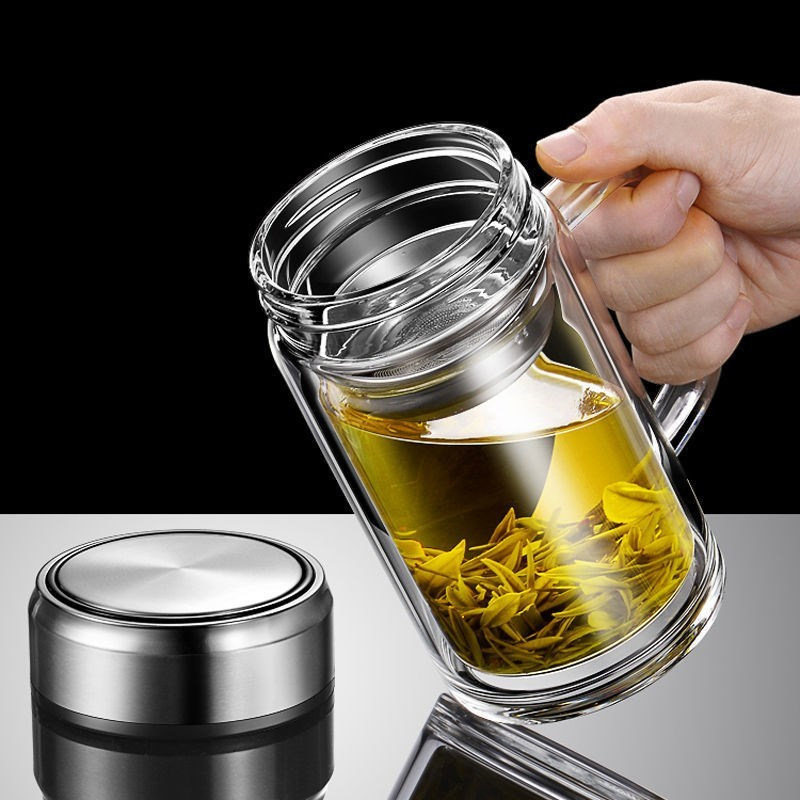 Cốc thủy tinh hai lớp pha trà BT0022, Cốc lọc trà, Cốc pha trà thủy tinh có lõi lọc, Dung tích 350ml-550ml