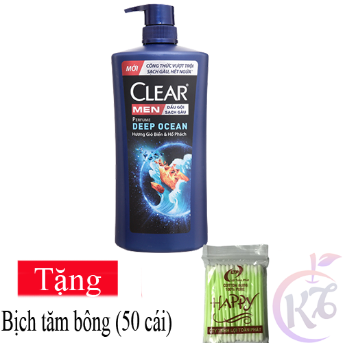 Dầu gội đầu Clear Men sạch gàu chai 840g hương Gió Biển & Hổ Phách Tặng 1 bịch tăm bông - Deep Ocean