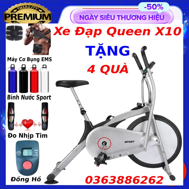 Xe đạp tập thể dục tại nhà Queen Sport X10 X9 | xe đạp tập gym Queen Sport X9 | xe đạp tập thể thao Queen Sport X9 tặng má phanh dự phòng + đồng hồ 7 chỉ số + cảm biến nhịp tim + giá đỡ ipad - bảo hành 3 năm