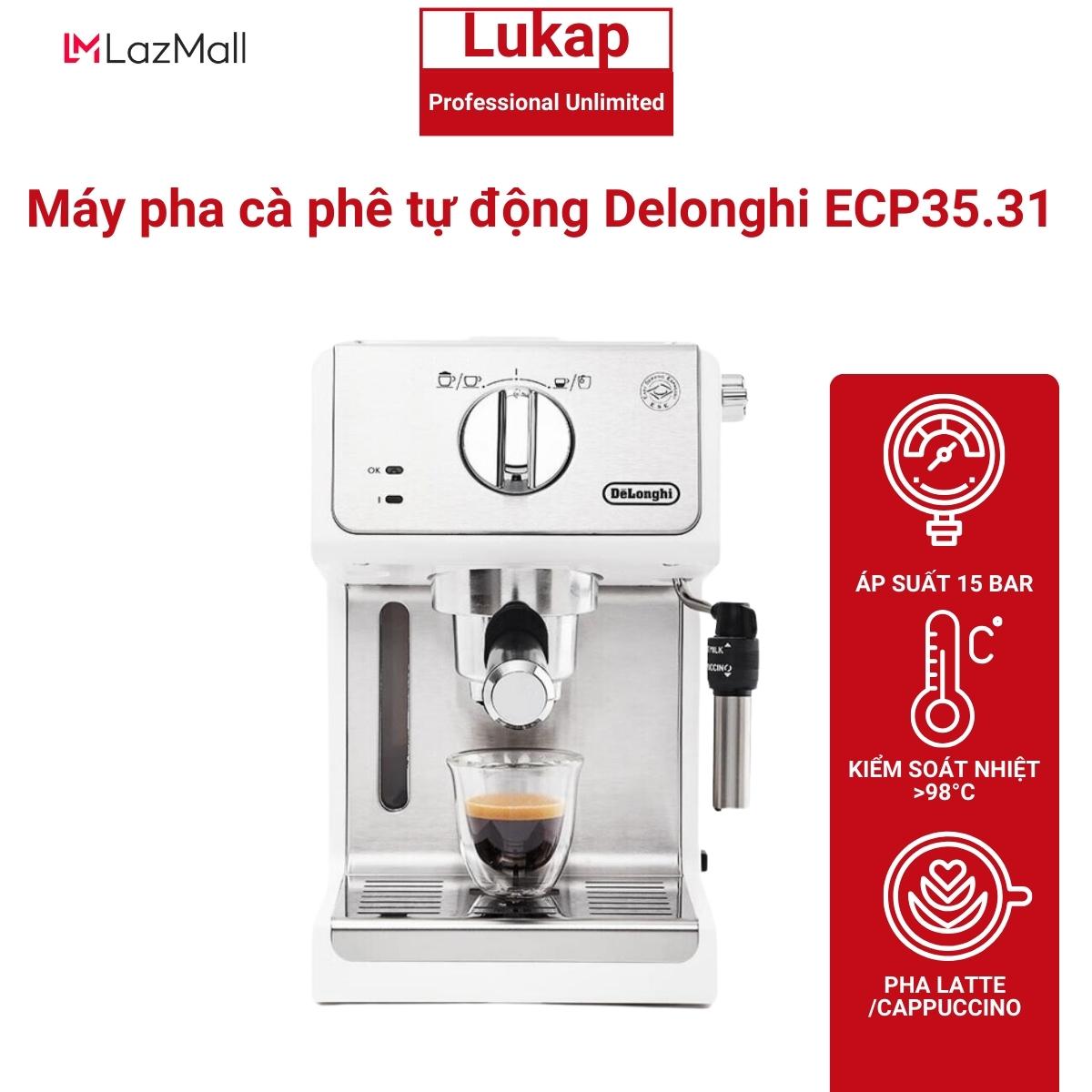 Máy pha cà phê Delonghi ECP35.31 bán tự động pha cafe espresso tạo bọt capuchino Màu trắng bản nâng cấp 1100W - Lukap