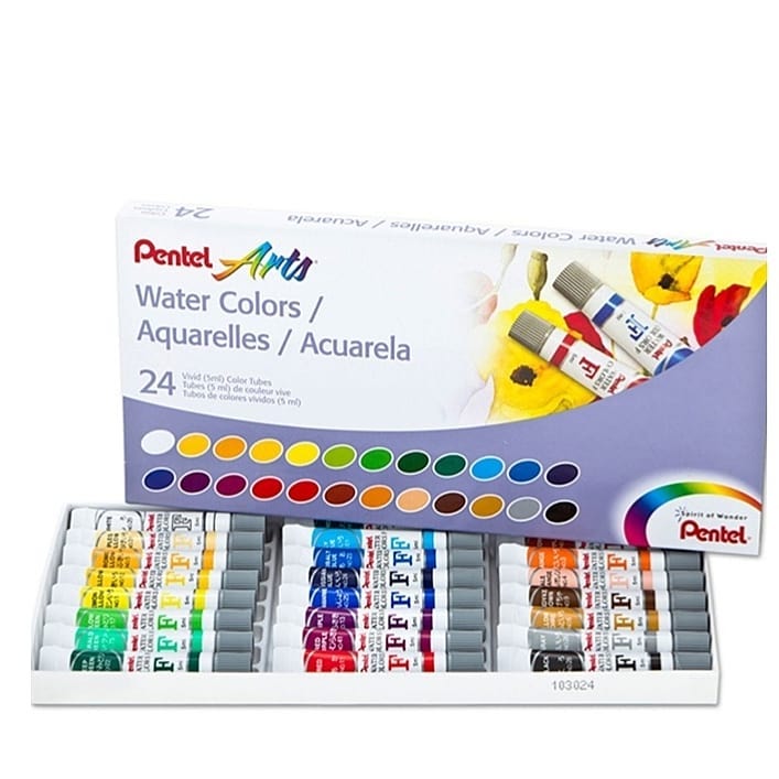 Màu nước dạng tuýp pentel water color wfrs | vẽ được trên nhiều chất liệu | 12 màu/18 màu/24 màu