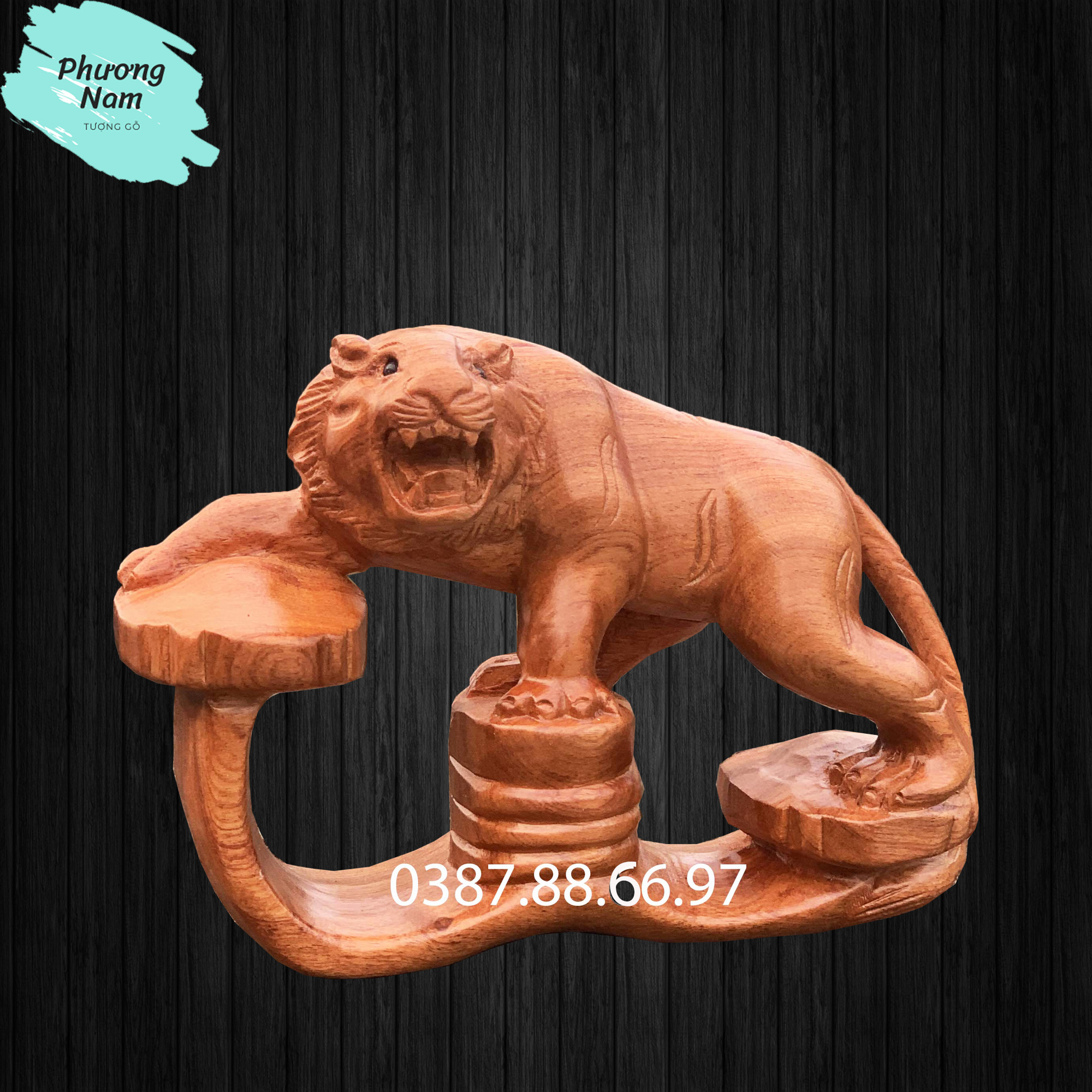 Tượng gỗ con hổ chiều ngang 15cm và 20cm được làm bằng gỗ hương