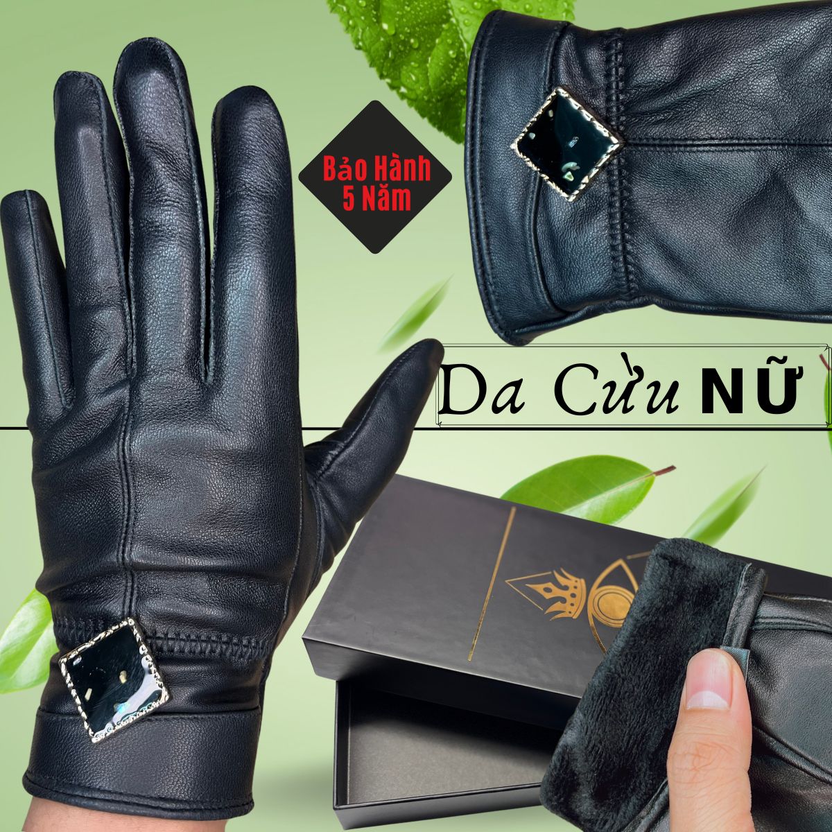 Găng Tay Da Cừu Nữ Cao Cấp Mỏng Nhẹ Lót Lông Đi Mưa Thoải Mái, Dễ Lái Xe - Không Bong Nổ - Bảo Hành Da Thật 5 Năm KG.3