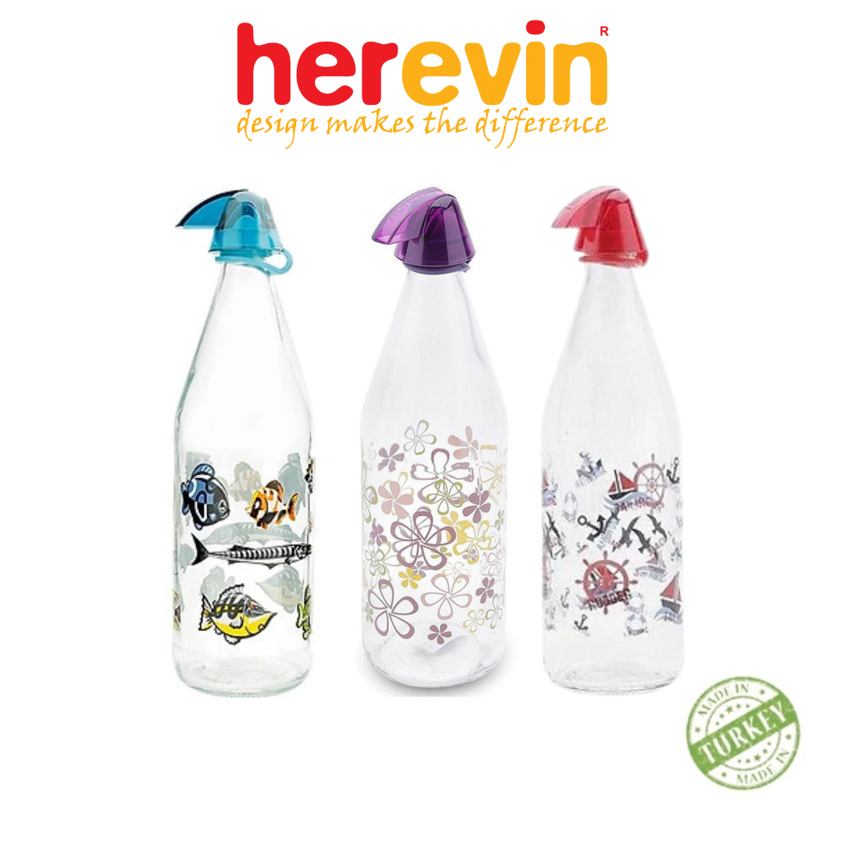 Bộ 3 Chai Thủy Tinh Đựng Nước Herevin Decor 1L - HECH111601-205 [GIAO MÀU NGẪU NHIÊN]