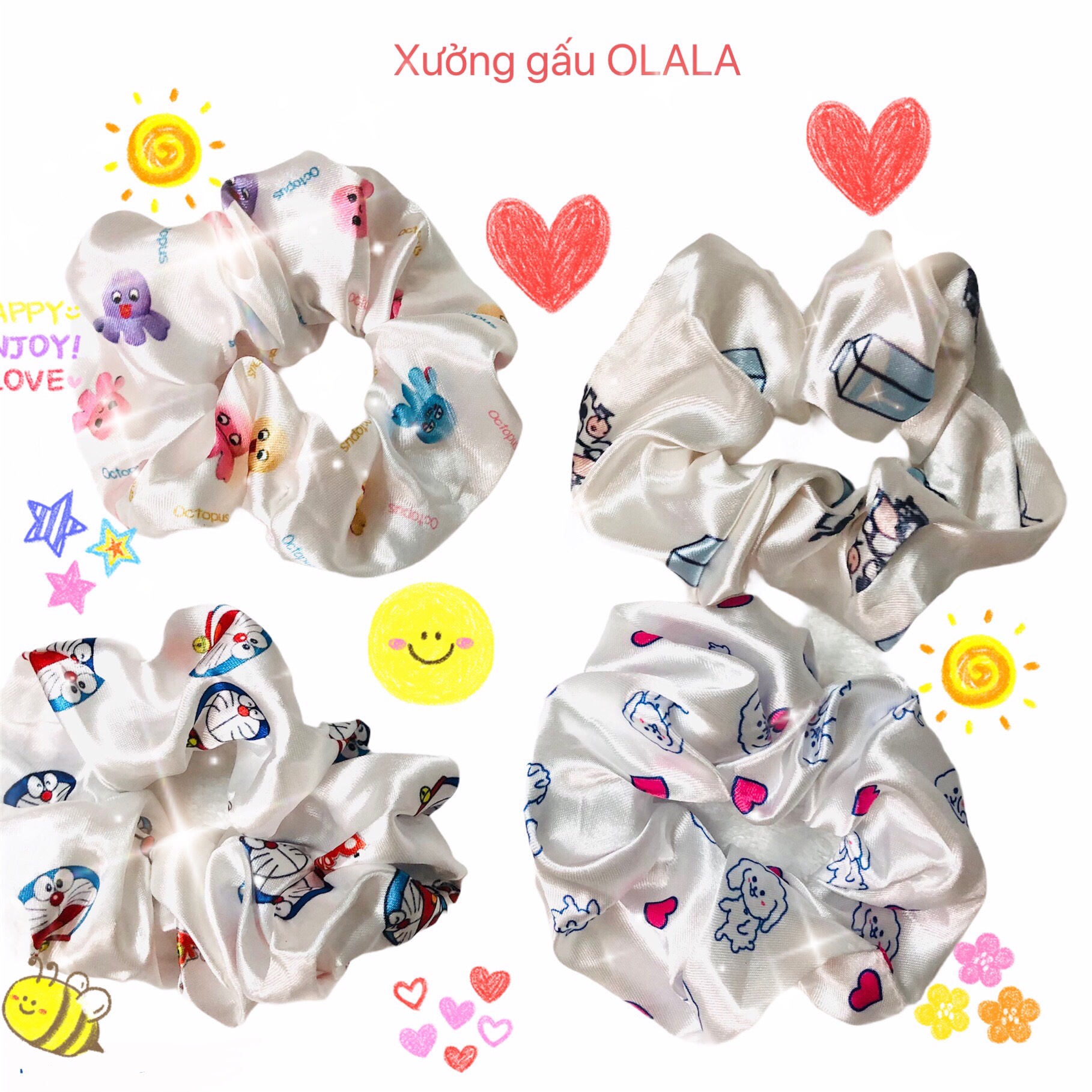 Cột tóc vải Scrunchies Họa Tiết Hình Dễ Thương