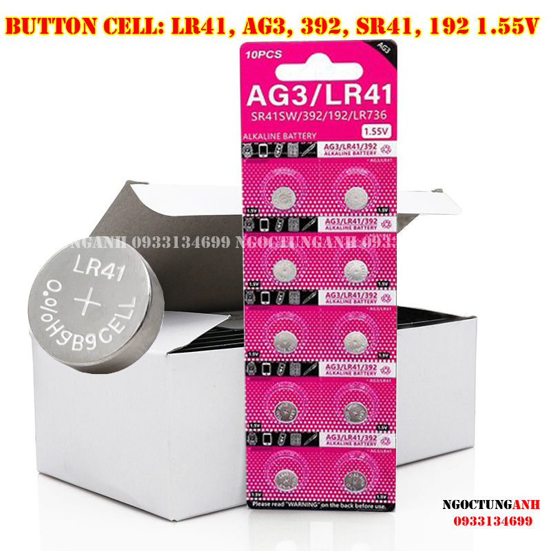 1 Vỉ 10 Viên Pin Cúc Áo 1.55V AG3/ LR41 / SR41 / 392 / 192  Button Cell cho Đồng Hồ Điện Tử, Đồ Chơi, Máy Trợ Thính, Nhiệt Kế Điện Tử