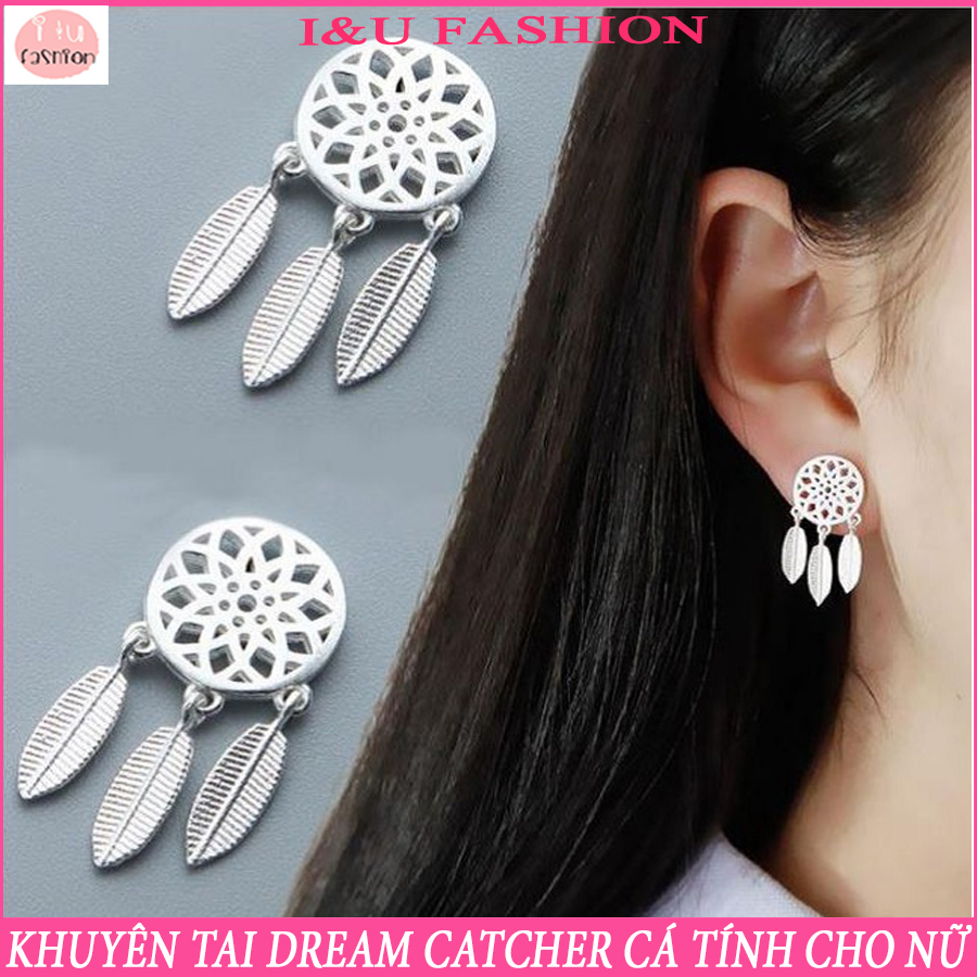 Khuyên tai Bông tai nụ sát tai chất liệu Kim loại 2 màu Vàng Bạc Dream catcher vòng bắt giấc mơ dễ thương cá tính cho nữ KT-59