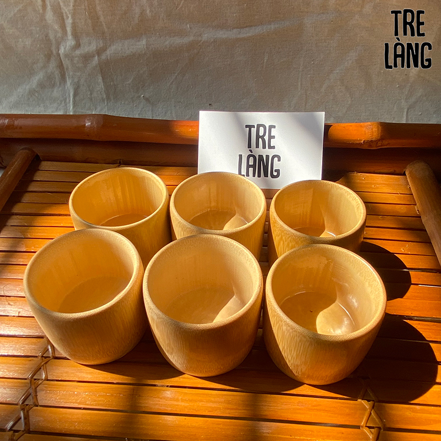 Cốc trà tre cao cấp Tre làng uống nước, uổng rượu - Ly cốc trà tre uống rượu - thân thiện với môi trường - Bộ 6 cốc ly trà tre