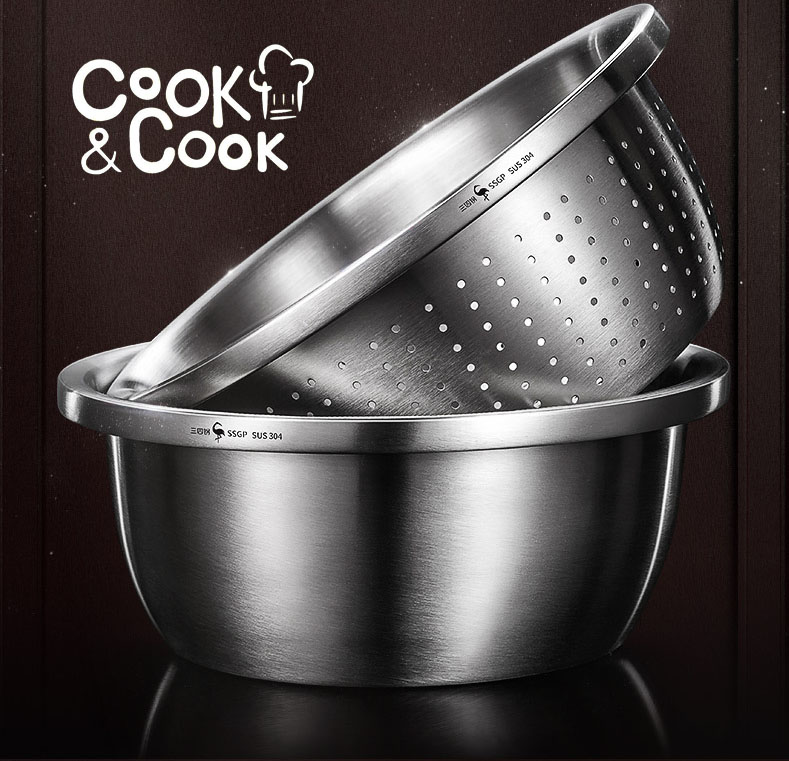 Bộ thau rổ inox 304 rửa rau củ quả, trộn tiện lợi - SSGP ( có nhiều phân loại )