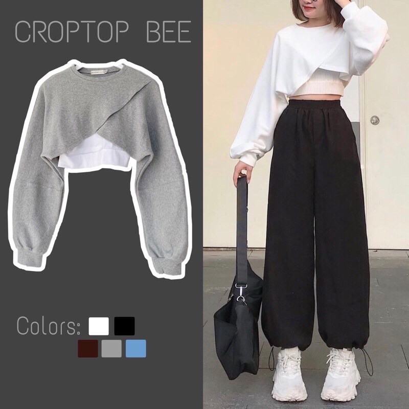 Áo crotop tay bồng kèm áo trong rời- set 2 món chất coton co dãn