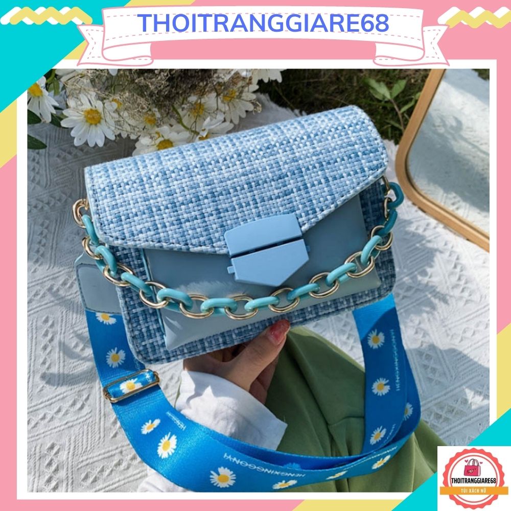 Túi đeo chéo nữ da dạ dây hoa cúc ttgr 471