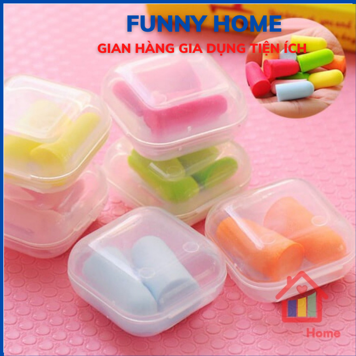 Nút bịt tai đi du lịch, đi máy bay, ô tô chống ồn, một cặp có hộp tiện lợi Funny Home