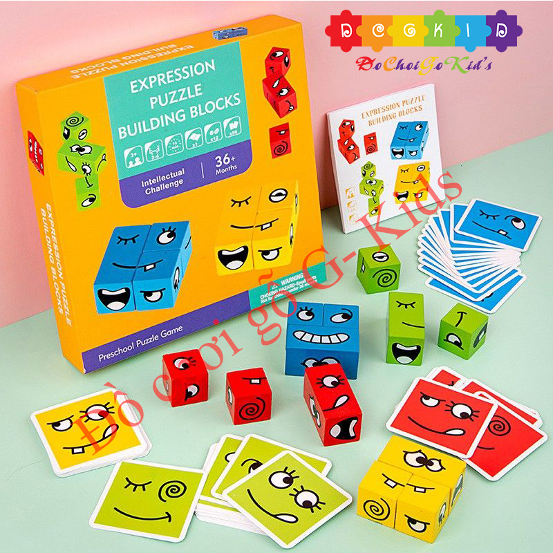 [HOÀN TIỀN 6%]Đồ chơi luyện tập phản xạ tương tác cho gia đình và bé vui chơi EMOTION PUZZLE,Xếp Hình Thay Đổi Khuôn Mặt Biểu Tượng Cảm Xúc Tăng Cường Trí Tuệ, đồ chơi gỗ cho bé
