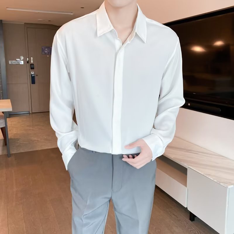 Áo sơ mi nam tay dài form rộng màu trơn mẫu giấu cúc, thời trang PONIVALAZA hiện đại unisex chất liệu vải kate lụa mềm chống nhăn
