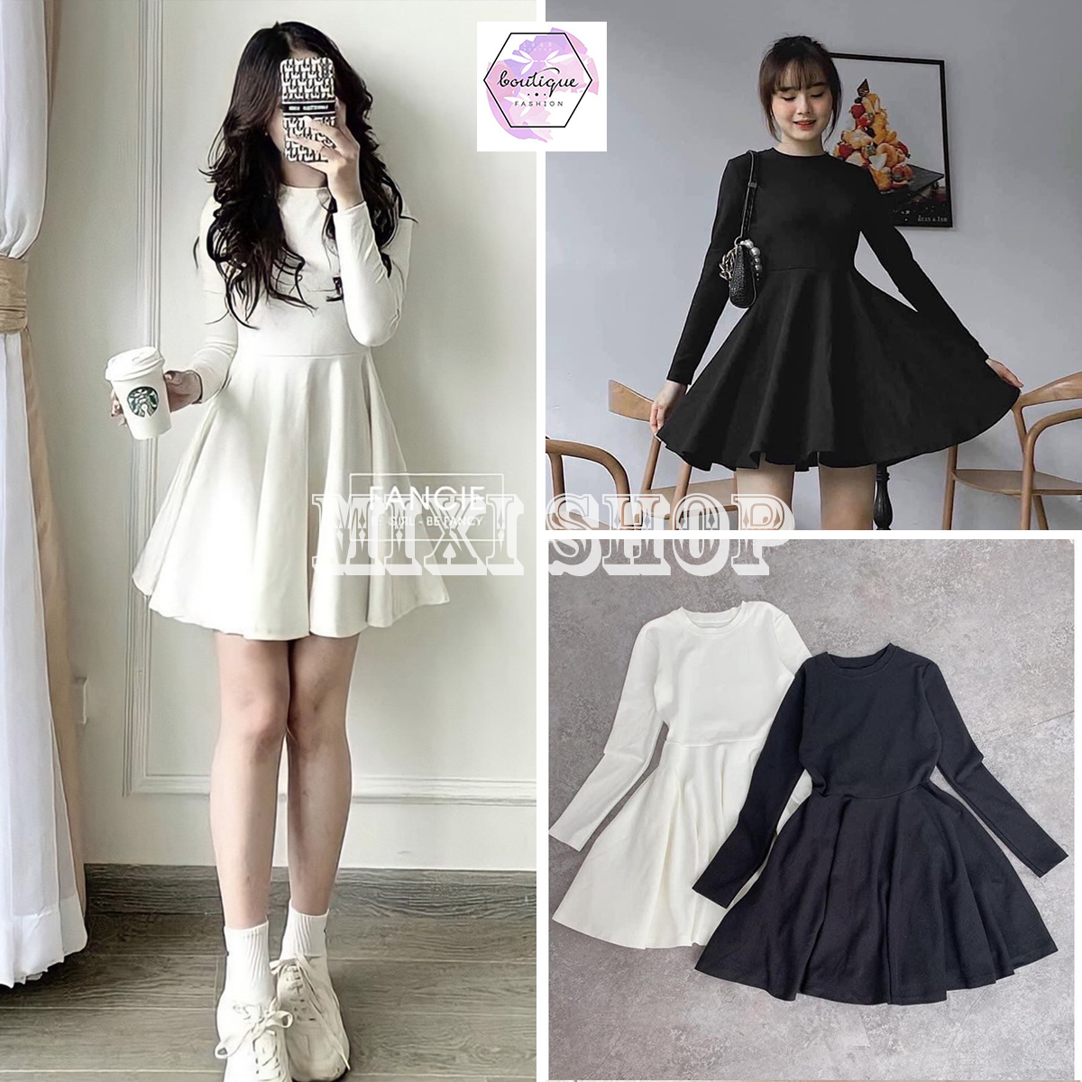 Đầm Umi Nữ Dáng Xòe ⚡FREESHIP⚡ Váy Trơn Nữ Dài Tay Dáng Lỡ 2 Màu