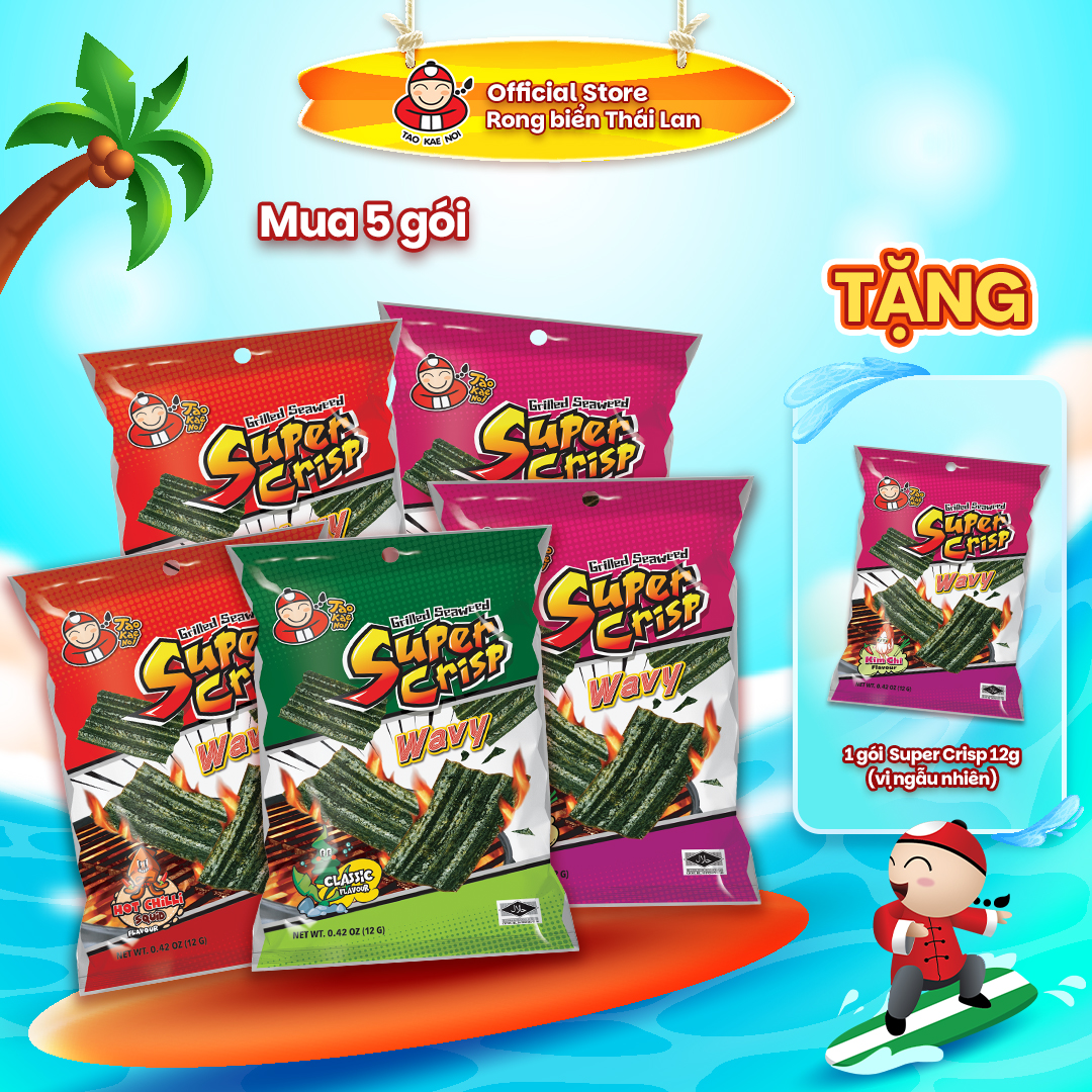 [MUA 5 GÓI TẶNG 1 GÓI] Rong biển TaoKaeNoi SUPER CRISP 12G Nhiều Vị Dinh Dưỡng Healthy Chính Hãng Thái Lan