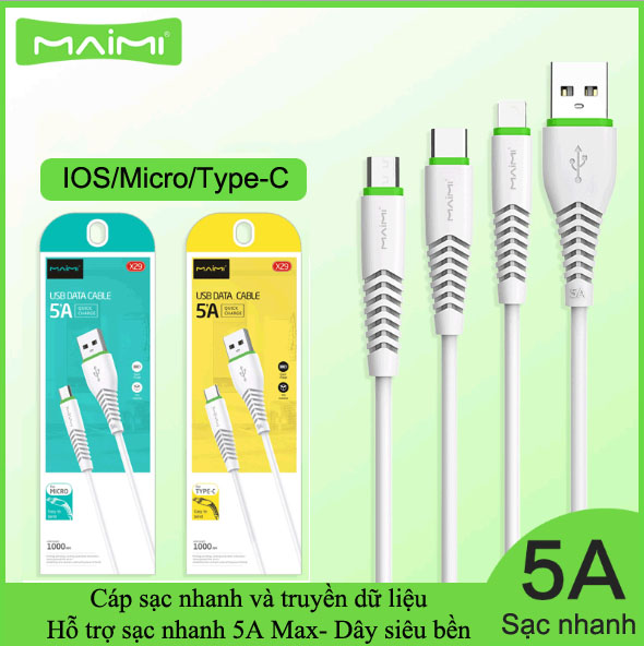 Cáp sạc nhanh và truyền dữ liệu tốc độ cao Maimi X29 cho iPhone iPad, Android, Samsung, Xiaomi