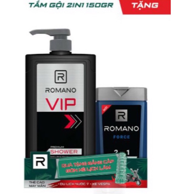 Sữa tắm cao cấp vip romano 650g tặng gội 150g