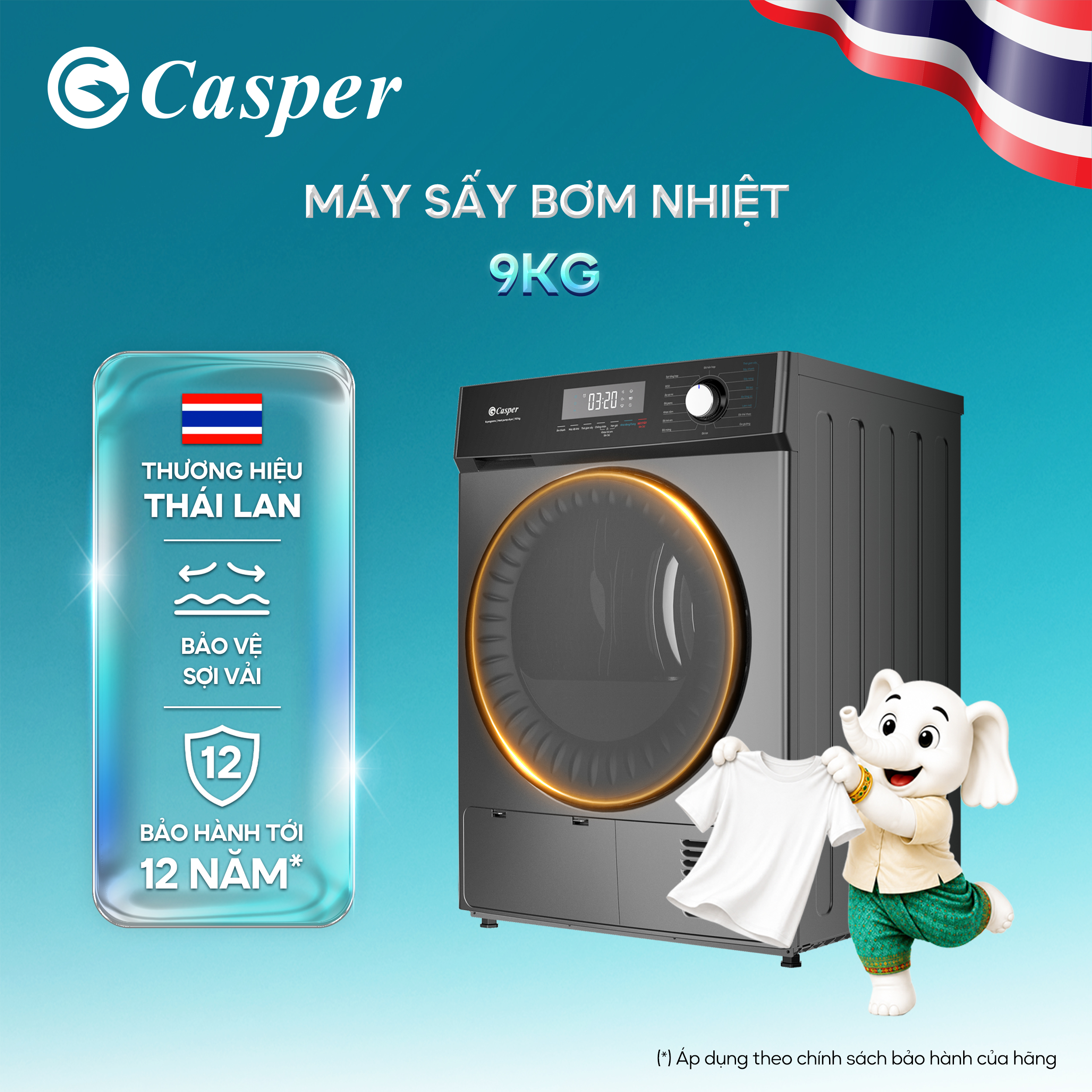 [Installation Service 0 Vnd Hcm/Hn] Casper 9kg Td-P9Hg1 Heat Pump Dryer - 16 Drying Modes - Wrinkle-Reducing Drying - Genuine Product
